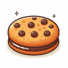 Cartoon cookie sandwich chocolate chip goldenbrown with twinkle accents