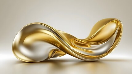Abstract Gold and Silver Liquid Wave Form Elegant 3D Render