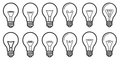 set of black light bulb idea icon vector silhouette