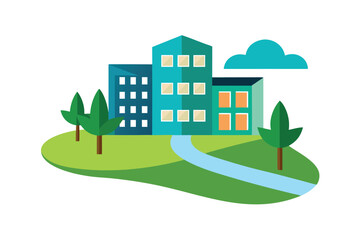 Modern Apartment Complex On Eco Island With Pathways