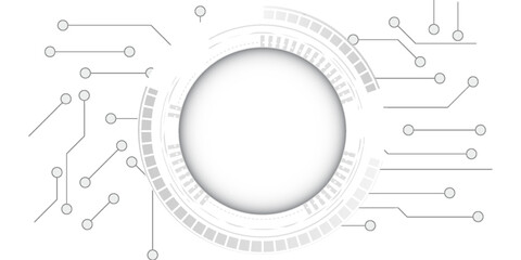 Grey white Abstract technology background with various technology elements Hi-tech communication concept innovation background Circle empty space for your text