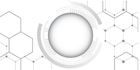 Grey white Abstract technology background with various technology elements Hi-tech communication concept innovation background Circle empty space for your text