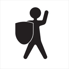protection icon in flat style, silhouette of a man with a sword