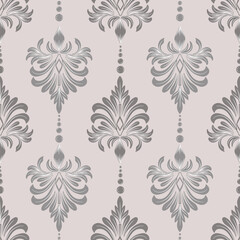 Fototapeta premium Damask seamless floral pattern, gray color, vintage design, vector illustration elegant for textile, wall paper, curtains, cushion cover, upholstery fabric, rug, scarf, fashion, Baroque, decoration