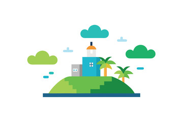 Fototapeta premium Flat Design Of A Peaceful Island With Green Tech