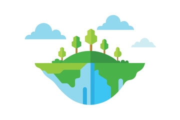 Concept Island With Greenery Waterfalls And Walking Path