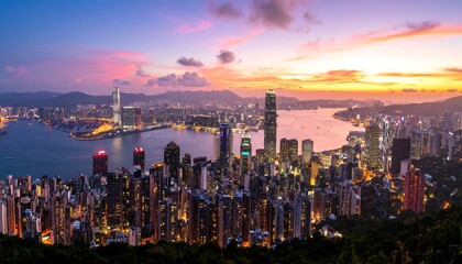 Fototapeta premium Hong Kong skyline at sunset