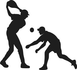 Silhouette of a Baseball Batter and Catcher in Action