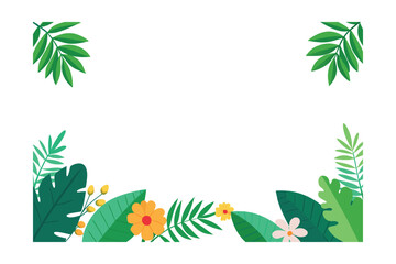 Border Of Summer Jungle Leaves And Blossoms