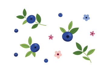 Bilberries And Small Flower Accents Seamless Watercolor