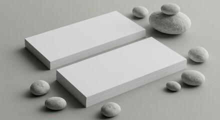 Minimalist Business Card Mockup with Natural Stones on Gray Background for Branding