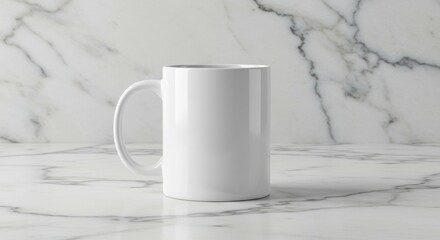 Elegant white ceramic mug mockup displayed on a veined marble surface