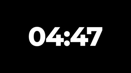 5 minutes Digital countdown 60 seconds. Five minute countdown timer animation on transparent background un black background - Powered by Adobe