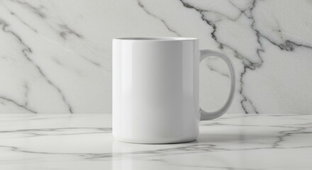 Elegant White Ceramic Mug Mockup Displayed on a Sophisticated Marble Surface