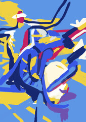 art and craft product abstract blaster and robot attack, blue and color splash, artistic graffiti. painted grunge image and vibrant color. street art figurative for art print