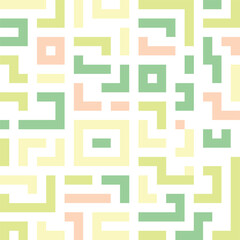 Abstract geometric pattern with pastel green, yellow, and peach squares and rectangles.