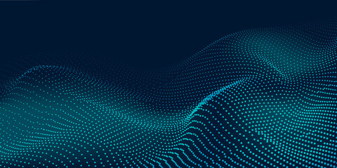 Obraz premium Lovely dynamic wave motion particles and dots on blue background, concept design with abstract art and vector. Technology background, vibrant color. Abstract art for catalogue, print and promo