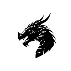 A stark, black silhouette of a fearsome dragon's head, facing left.