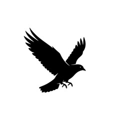 Silhouette of a soaring crow in flight, showcasing its powerful wings.