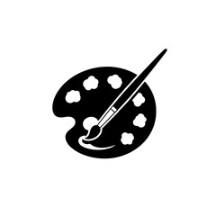 A black and white artistic palette with a paintbrush, ready for painting.