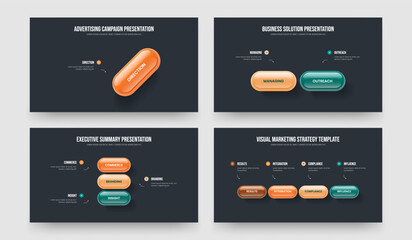 Sales Launch 1 2 3 4 Element Diagram Frame Template Collection. Creative Briefing One Two Three Four Option Infographic Presentation Layout Vector Illustration Bundle.
