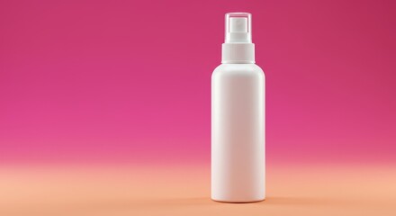 Minimalist White Spray Bottle on Vibrant Pink and Orange Gradient Background