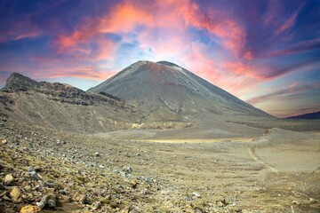 Sunset over Mount Ngauruhoe in Tongariro