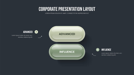 Naklejka premium Product Innovation 2 Step Diagram Frame Design. Professional Planning Two Option Infographic Slideshow Template. Investor Profile Slide Layout Vector Illustration.