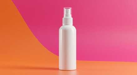 Minimalist White Spray Bottle Product Shot on Vibrant Pink and Orange Backdrop