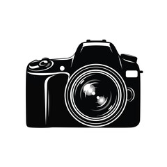 Silhouette of a modern DSLR camera, showcasing its lens and controls.