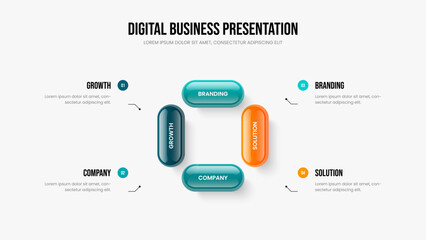 Enterprise Proposal 4 Option Diagram Frame Layout. Company Portfolio Slide Design Vector Illustration. Visual Briefing Four Step Infographic Slideshow Template.