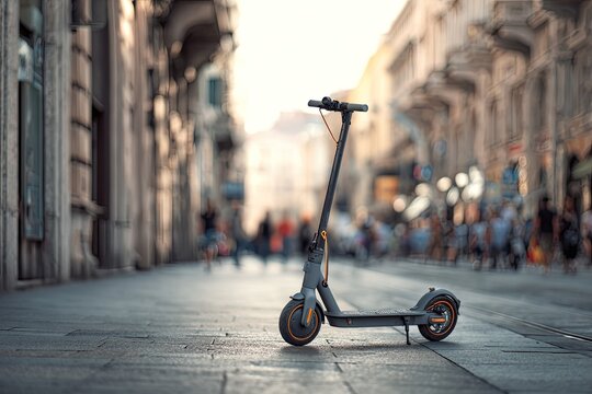 Gray electric scooter on city street