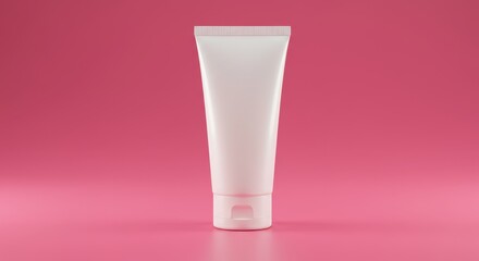 Modern white cosmetic tube mockup on a vibrant pink gradient background