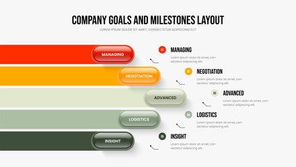 Professional Briefing Five Option Infographic Presentation Design. Service Strategy 5 Element Diagram Slide Template. Market Report Frame Layout Vector Illustration.