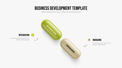 Marketing Launch Presentation Template Vector Illustration. Sales Forecast 2 Step Infographic Slide Design. Digital Review Two Option Diagram Slideshow Layout.
