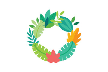 Obraz premium Cartoon Wreath With Colorful Jungle Leaves