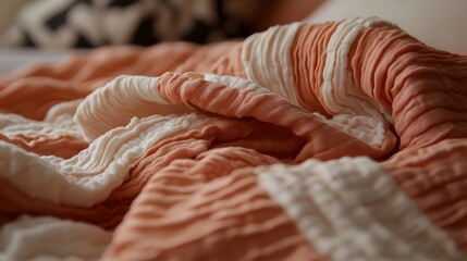 Peach and Cream Textured Fabric Drape Closeup