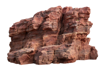 Rugged red rock formation isolated on transparent background