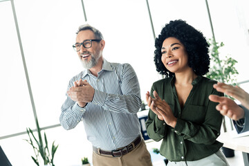 Professional Team Engaged in Applauding During a Celebration in a Contemporary Office Environment