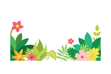 Border Of Cartoon Tropical Plants And Flowers