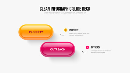 Corporate Analysis Slide Layout Vector Illustration. Product Forecast 2 Step Infographic Slideshow Template. Marketing Briefing Two Option Diagram Frame Design.