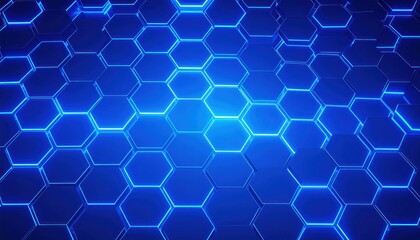 Abstract Blue Hexagon Pattern Field in Motion with Glowing Edges and Modern Tech Background