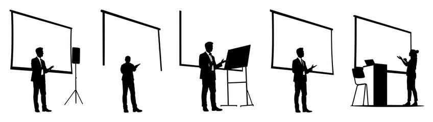 Silhouettes of People Presenting and Lecturing at Conferences