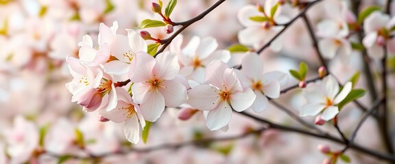 Fototapeta premium Delicate dogwood blossoms, pastel spring background, soft light, gentle, botanical