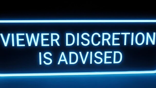 Neon blue warning sign