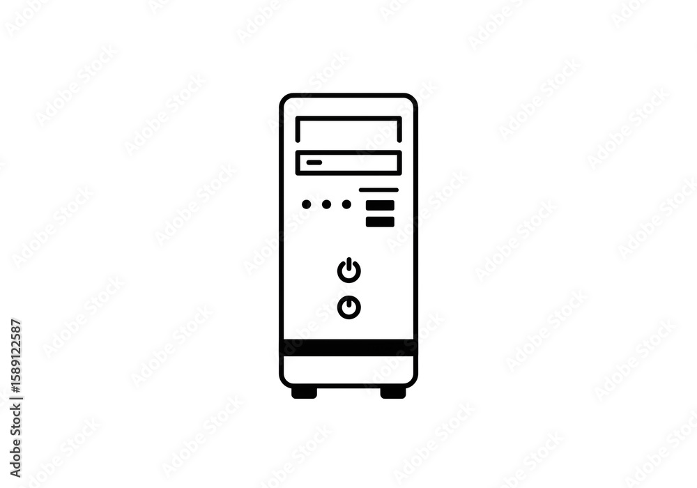 Fototapete a simple line drawing of a desktop computer tower with power buttons on a white background space