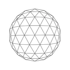 Wireframe geodesic sphere. Abstract 3D geometric shape with triangular low poly mesh. Vector line art illustration. © Journey