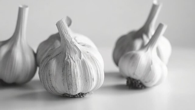 A group of garlic bulbs arranged on a table