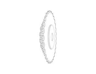 Bicycle Cassette Technical Wireframe Drawing: Precision Line Art Illustration of Bike Sprockets. Monochrome Engineering Blueprint for Cycling Drivetrain System Design Concept.