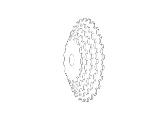 Bicycle Gear Cassette Line Art: Clean vector illustration of a bike drive train component. Perfect for cycling, power transmission, and precision engineering diagrams. Isolated on white background.
